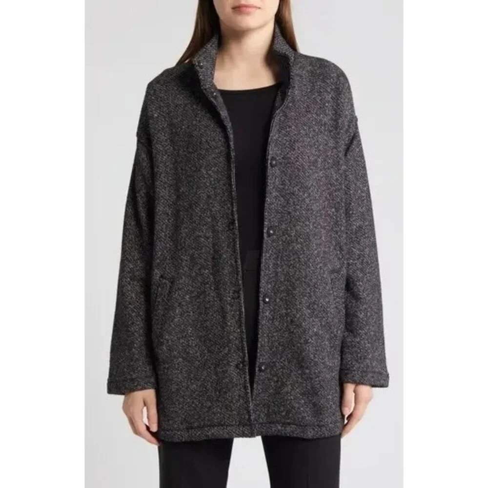 Eileen Fisher Womens Jacket Size Large Black Pockets Casual Pure Cotton - Picture 10 of 11